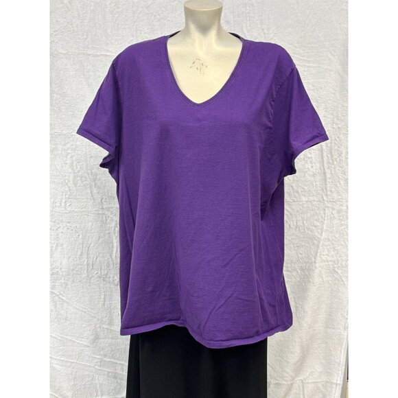 Just My Size Tops - JMS Just My Size Womens Purple Plain V-Neck Essential Tee Size 3X Short Sleeve